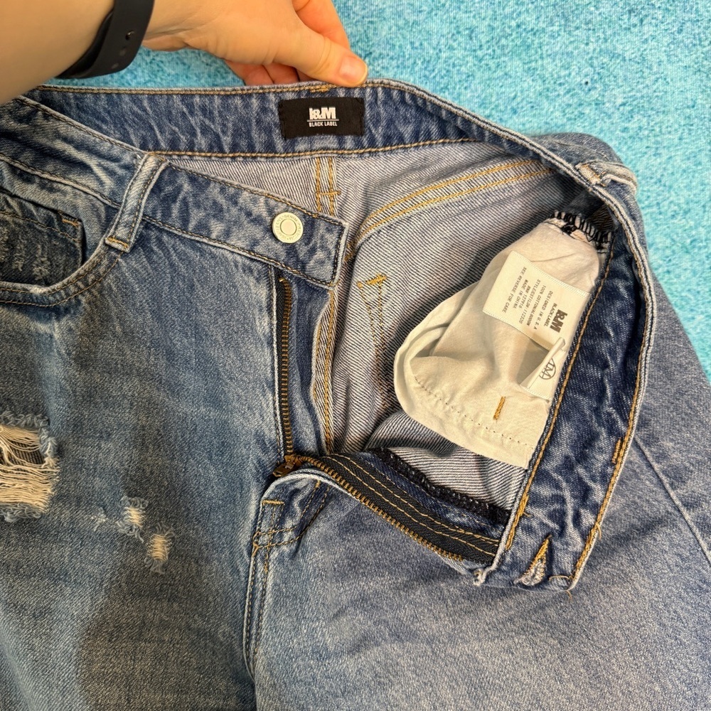 I&M Black Label Distressed Womens Wide Leg Denim Blue Jeans Size 5 Fits 28x29 - Picture 8 of 15